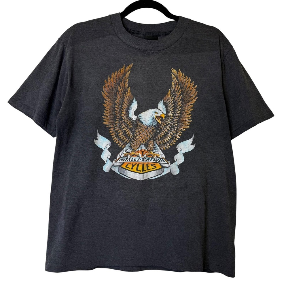 VINTAGE Harley Davidson 3-D Emblem Eagle T-Shirt Mens Large 80s 90s 3D USA